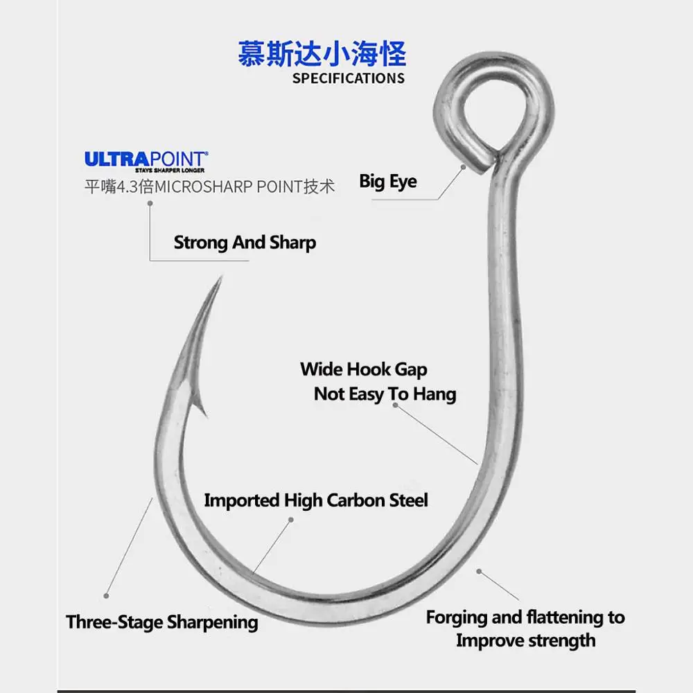 Рыболовные крючки Mustad 10121 #3/0-#8/0 φ 2 94-мм с большим глазом из высокоуглеродистой