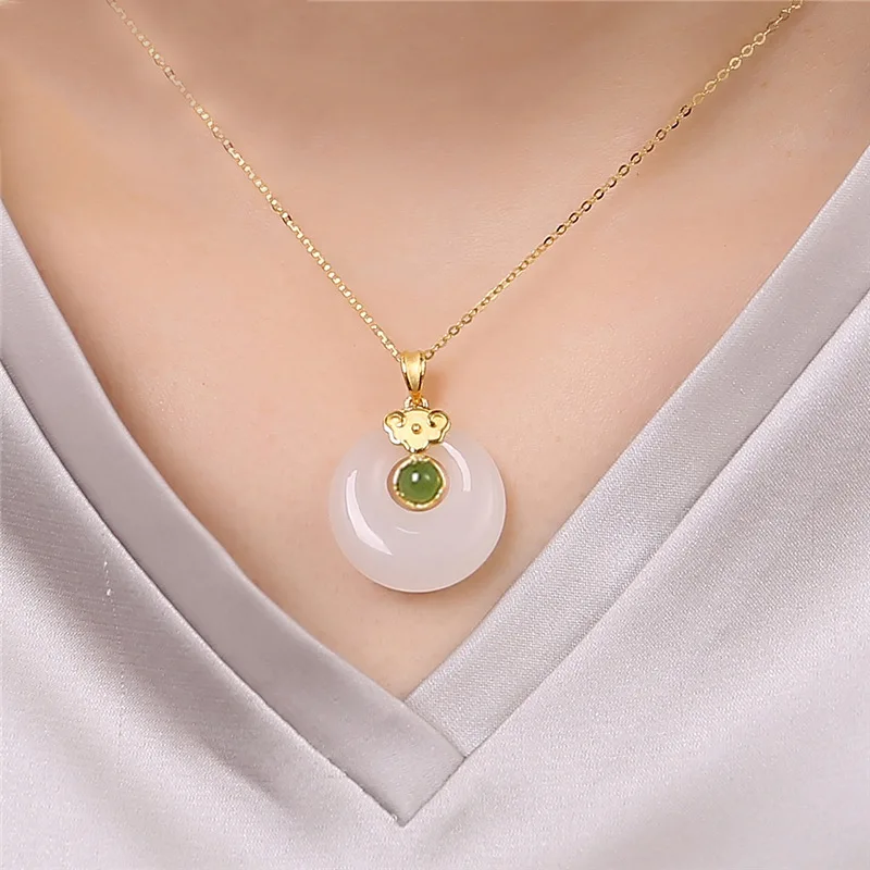 DIWENFU 14K Gold 45cm Necklace White Jade Jewelry Pendant for Women Peridot Topaz Bizuteria Gemstone 14 K Yellow Gold Pendants