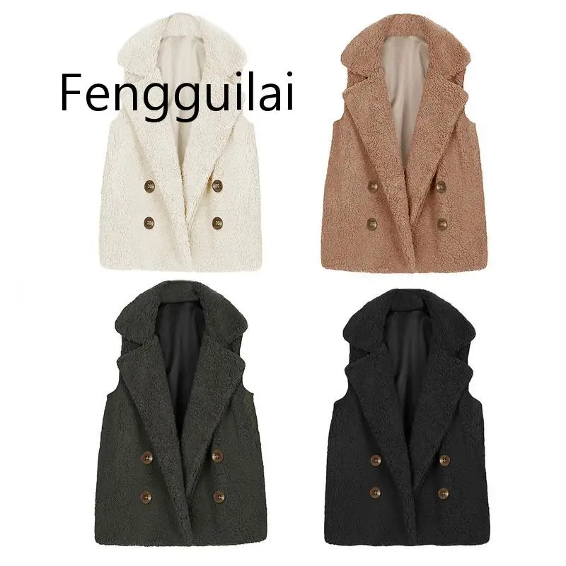 

FENGGUILAWomen Vest Winter Warm Hoodie Outwear Faux Fur Zip Up Sherpa Jacket Female Fashion Casual Open Stitch Cardigan Coat Lad