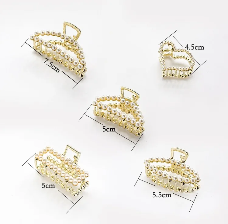 1Pc Geometric Pearl Hair Clip Crab Claw For Women Girls Hollw Full Rhinestone Metal Hair Claws Heart Fashion Hair Accessorie