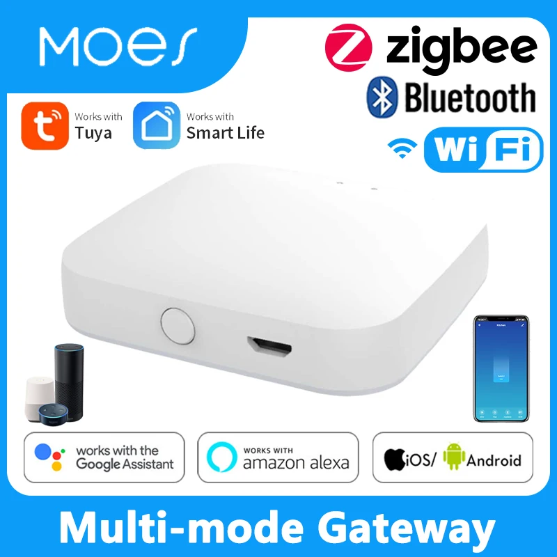 Шлюз Moes ZigBee для умного дома многорежимный хаб с поддержкой Wi-Fi и Bluetooth управлением