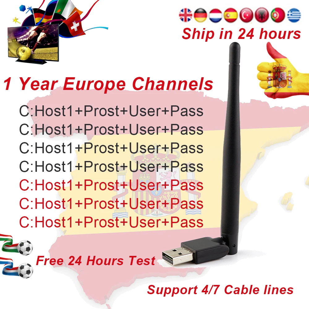 1 год Европа 4/7 кабельные каналы рецептор спутниковый DVB-S2 ТВ приемник HD