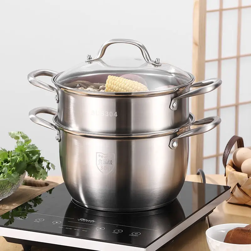 Stainless Steel Soup Pot Steamer Thickening Double Bottom Non-stick Cooking Induction Cooker Gas Furnace | Дом и сад