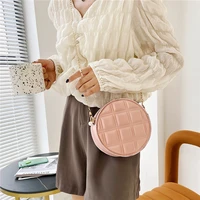 fashion rhombus small round bag female korean style pu leather simple chain shoulder bag solid color messenger female bag