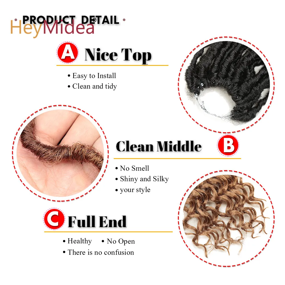 

20inch Goddess Nu Locs Crochet Braid Hair Exntension Faux Locs Curly Ombre Braiding Hair Soft Braids Synthetic Hair Heymidea