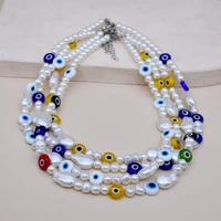 2021 bohemian colorful simulated pearl turkish eye collar necklace fashion vintage bead collier for women bijoux party gift