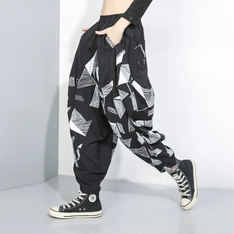Женские длинные брюки в японском стиле черные брюки-хип-хоп с геометрическим