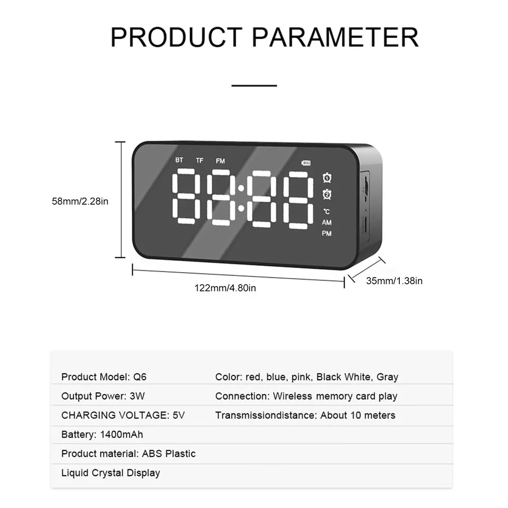 

Multifunction Mirror LCD Display Alarm Clock Wireless Speaker Music Player Electronic Digital Table Clock With Dual Alarm Mode
