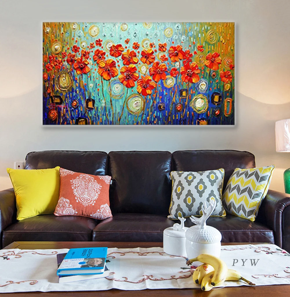 

Modern Hand Painted Abstract Flower Trees Landscape Oil Painting On Canvas Wall Art Pictures For Living Room Wedding Home Decor