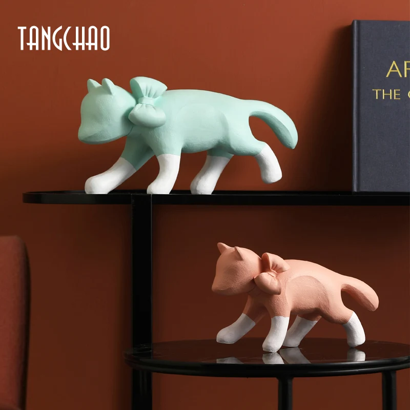 

TANGCHAO скандинавские полимерные креативные фигурки кошек, домашнее искусственное современное животное, домашнее украшение, украшение для гостиной