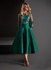 Зеленые платья для матери невесты трапециевидной формы Сатиновые аппликации платье для гостей на свадьбу по индивидуальному заказу вечернее платье с длинным рукавом