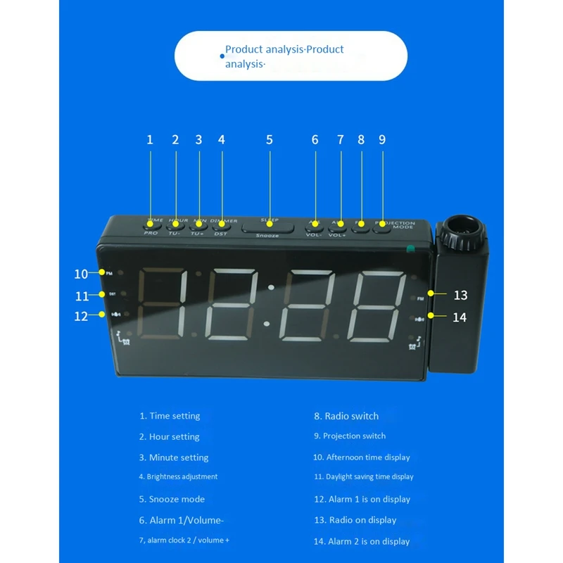

Digital Multifunction Alarm Clocks,Vibrating Projection Alarm Clock with LED Display for Bedroom