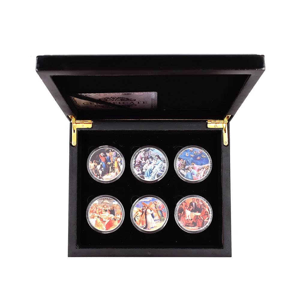 

Jesus Commemorative Silver Coin 999.9 Silver Plated Lucky Coin with Luxury Wooden Box New Year Souvenirs