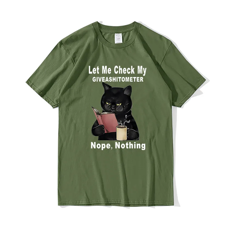 

Funny Black Cat T-Shirt for Men and Women, Short Sleeve Shirt with Print "let Me Check My Giveashitometer Nope