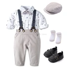 Детский комбинезон + шорты + Кепка + носки + обувь + галстук-бабочка, комплект одежды из 6 предметов, Костюм Джентльмена для новорожденных, летняя одежда для маленьких мальчиков