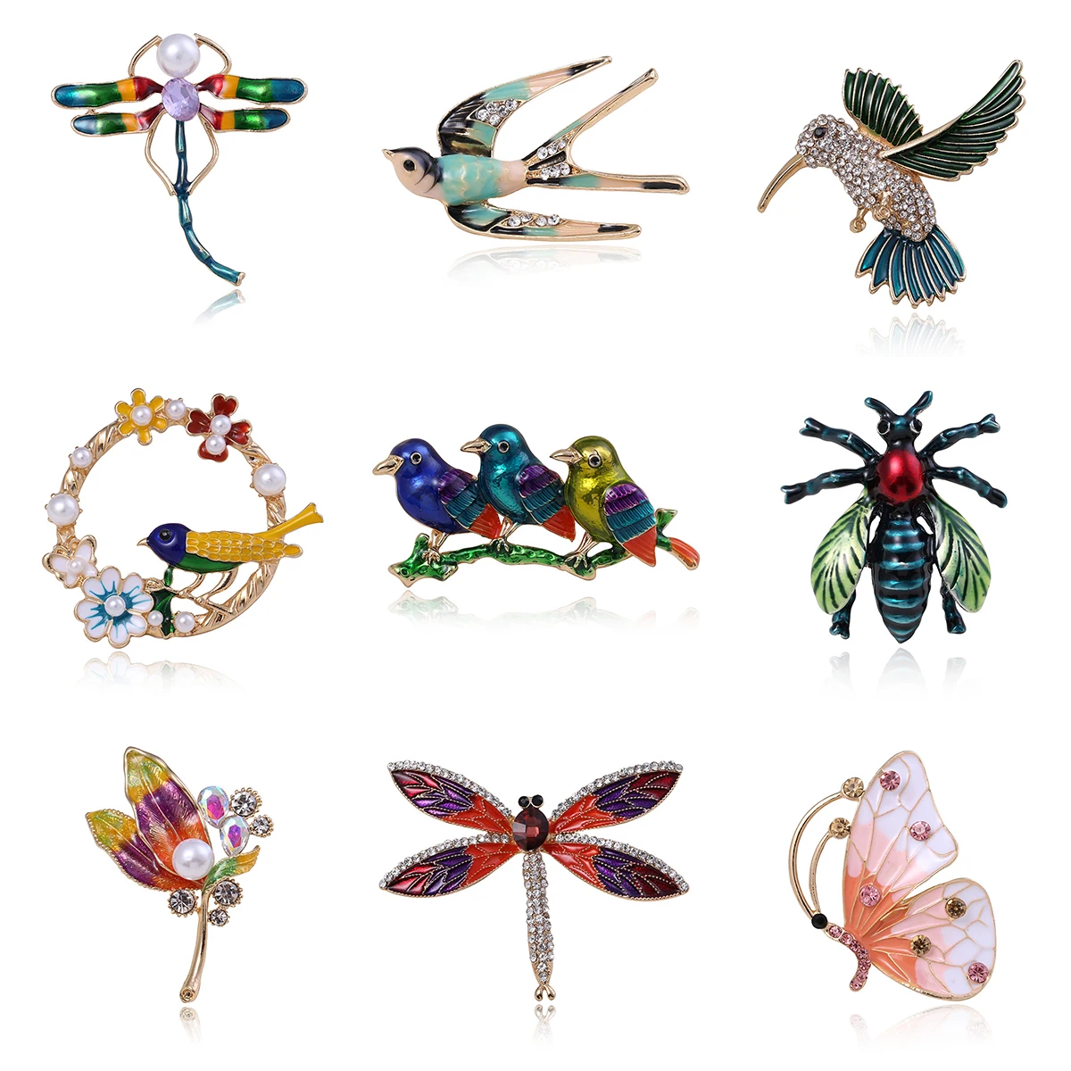 Милые хрустальные стразы красочные бабочки стрекоза птицы попугай броши для