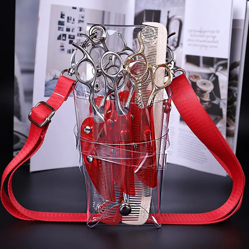 

Transparent PVC Barber Scissor Shear Organizer Stylist Holster w/ Nylon Belt Salon Hairdresser Get Grooming Waist Tool Bag H24