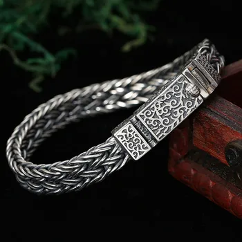 Trendy Sterling Silver Fashion Flower Buckle Men's Bracelet 3