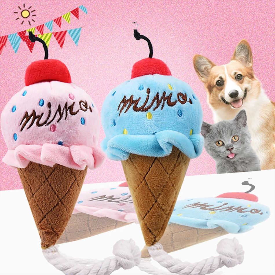 Ice Cream Dog Toys Squerk Chew Cute Accessories Blue Pink Training For Dogs Fleece Material | Дом и сад