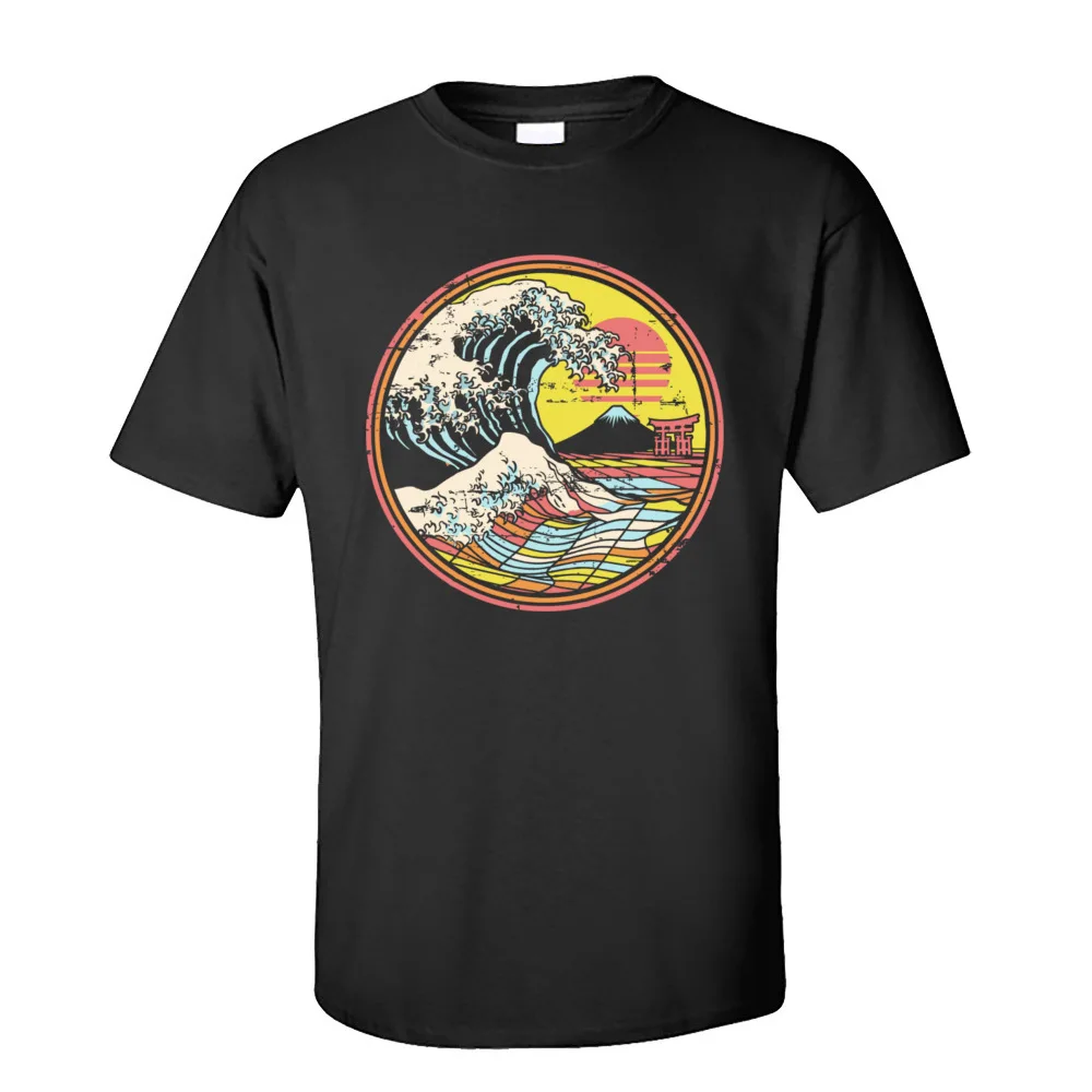 

Hip hop Man T-Shirts Great Retro Circle Wave Kanagawa Summer Autumn Tops T Shirt New Arrival Crewneck 100% Cotton TShirt