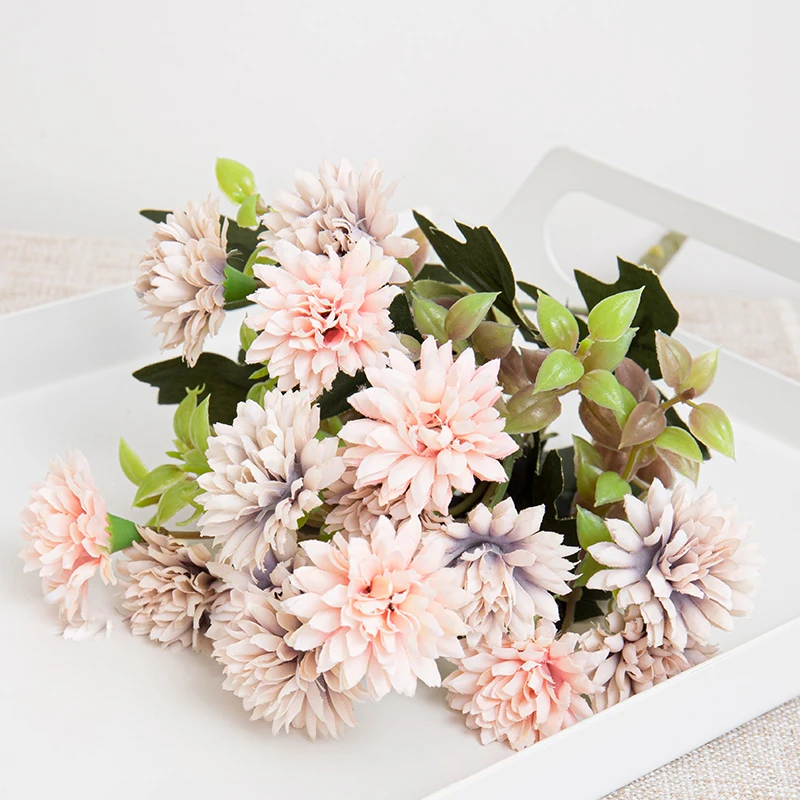 

Luxurious Artificial Silk Flowers for Home Wedding Decorations Table Arrangement Accessories Small Bouquet Dandelion Fake Flower