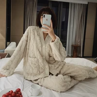 new autumn and winter pajamas set warm female coral velvet flannel thickened home service two piece suit pijamas women