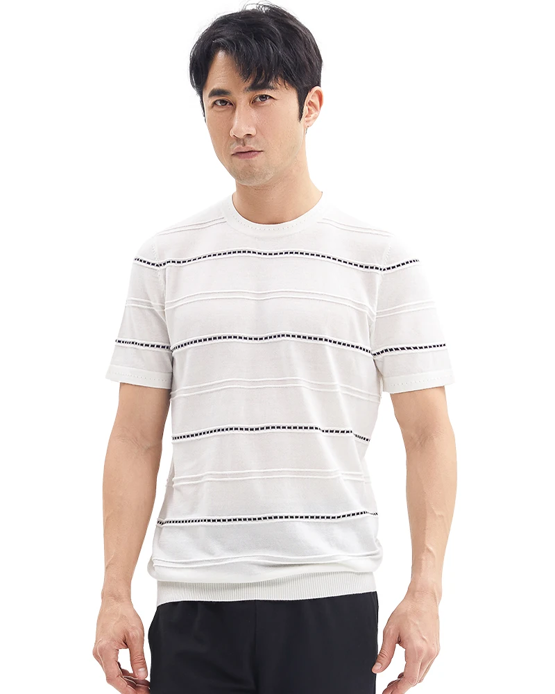 Zhili Men's Striped Crew Neck Knitwear T-Shirt