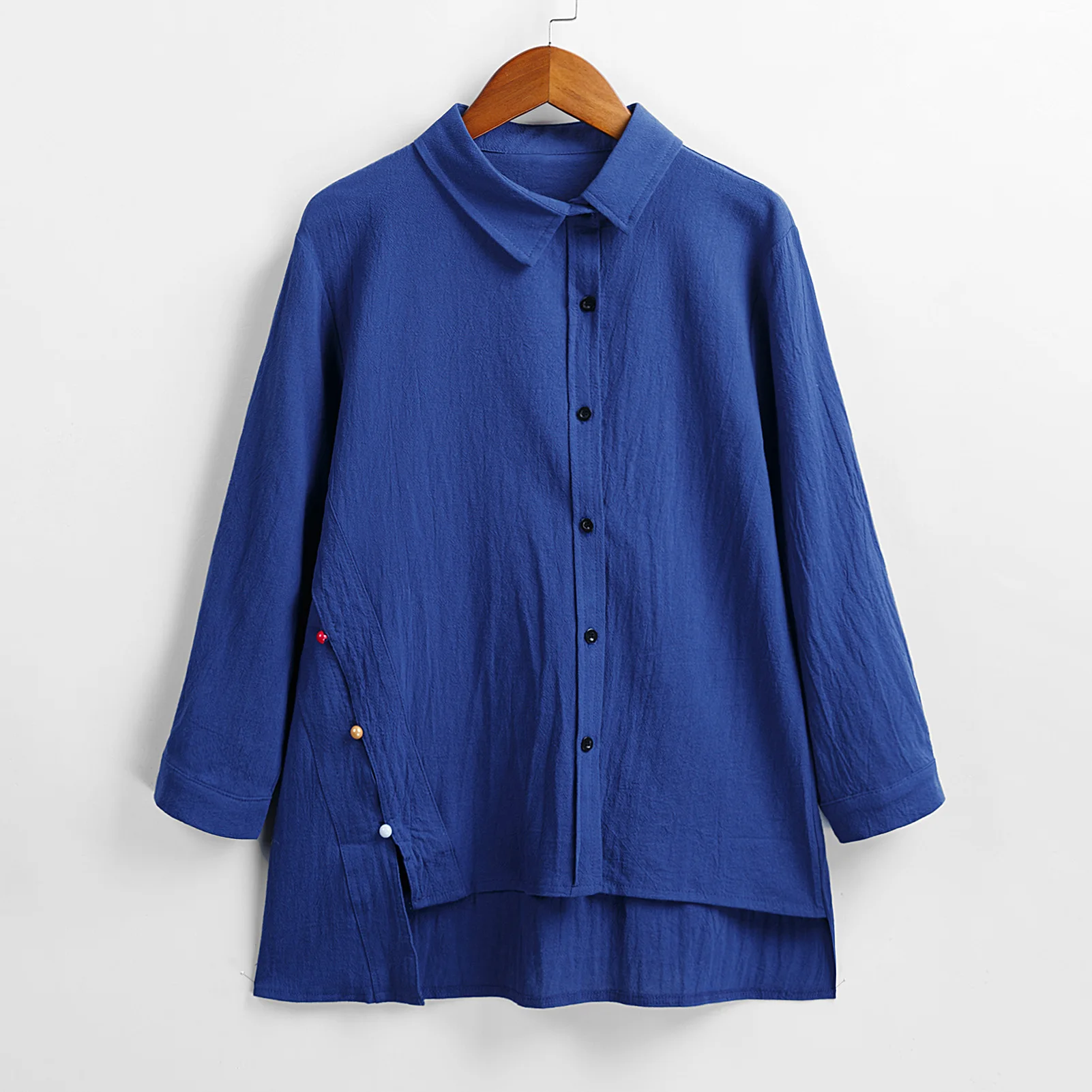 

Spring Autumn Vintage Women Cotton Linen Blouse Solid Color Turn-Down Collar Long Sleeve Button Casual Plus Size Blouses Tops