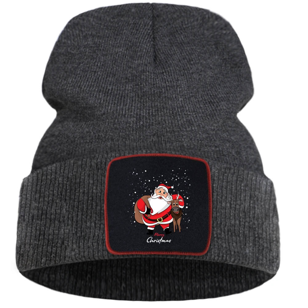 Рождественский принт с оленем и Сантой в снегу унисекс теплые зимние однотонные