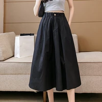elastic waist midi umbrella skirt 2021 summer button womens skirts pocket casual high waisted korean fashion a line skirt female