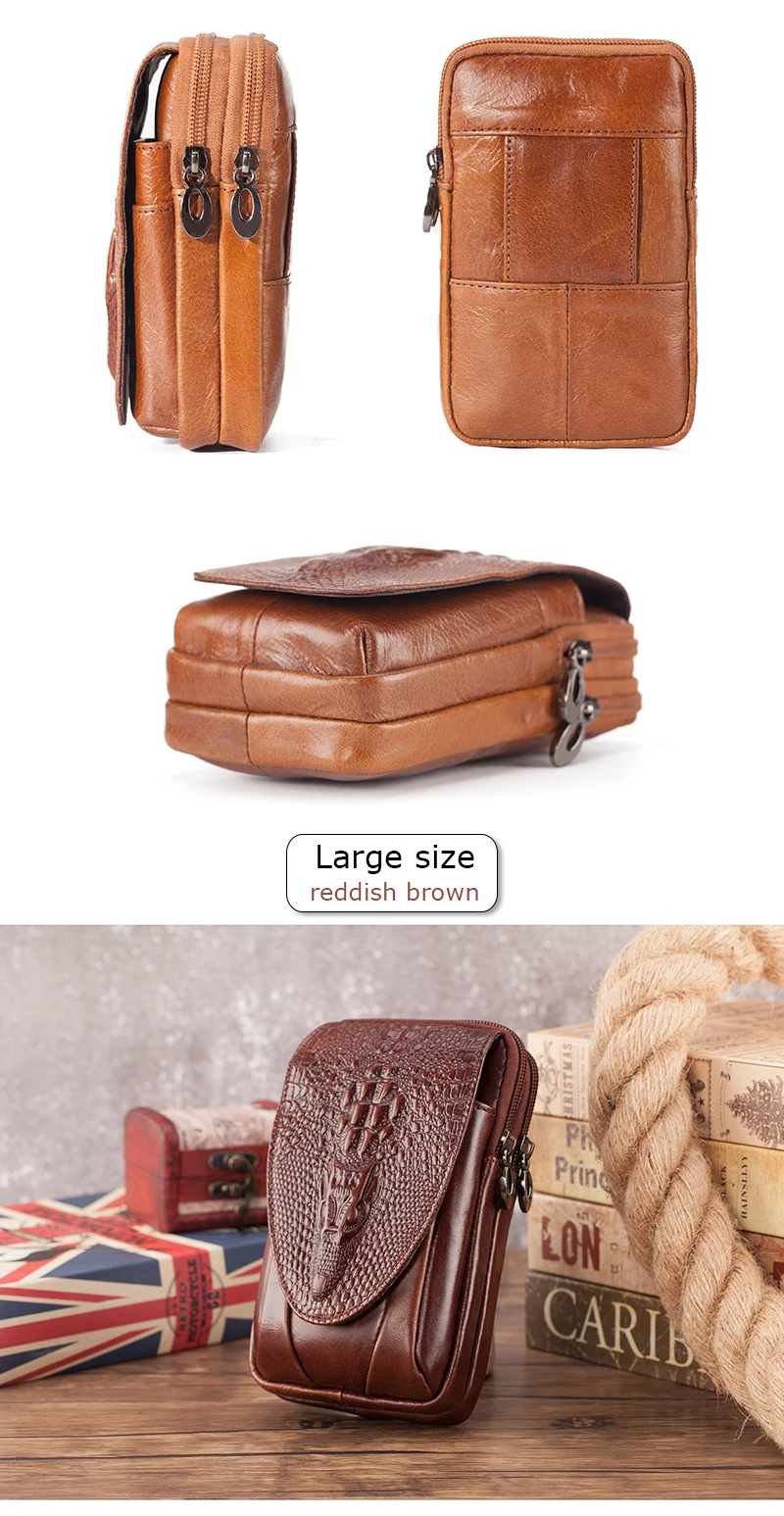 Genuine Leather Men's Waist Fanny Pack Mobile Phone Pouch Soft Cowhide Cross Body Zipper Money Purses Hip Bum Belt Bags For Men