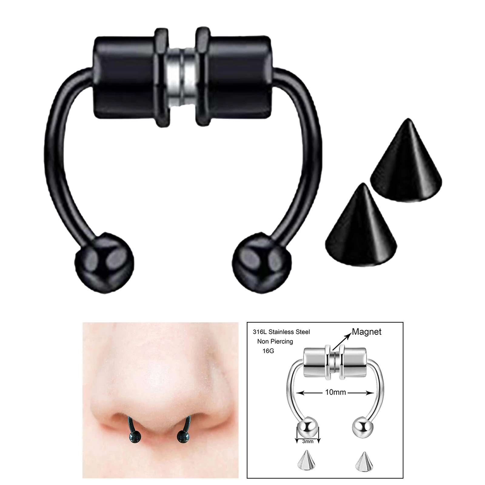 

Stainless Steel Magnetic Faux Nose Ring Clip Horseshoes Non Piercing