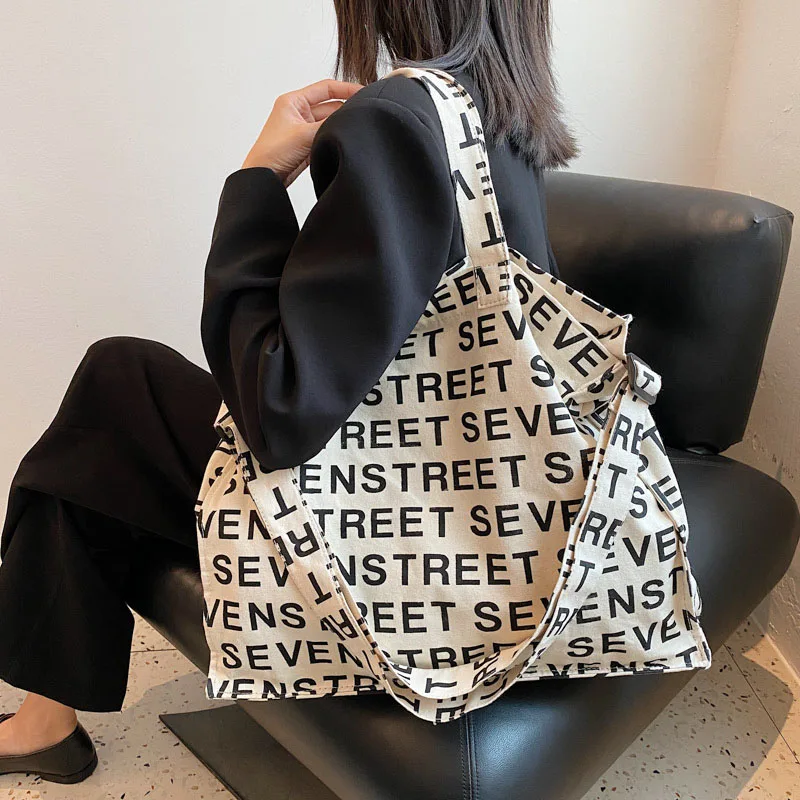 

Letter High Capacity Canvas Totes Designer Shoulder Crossbody Bag for Women 2021 Casual Brand Handbag Female Travel Shopping Bag