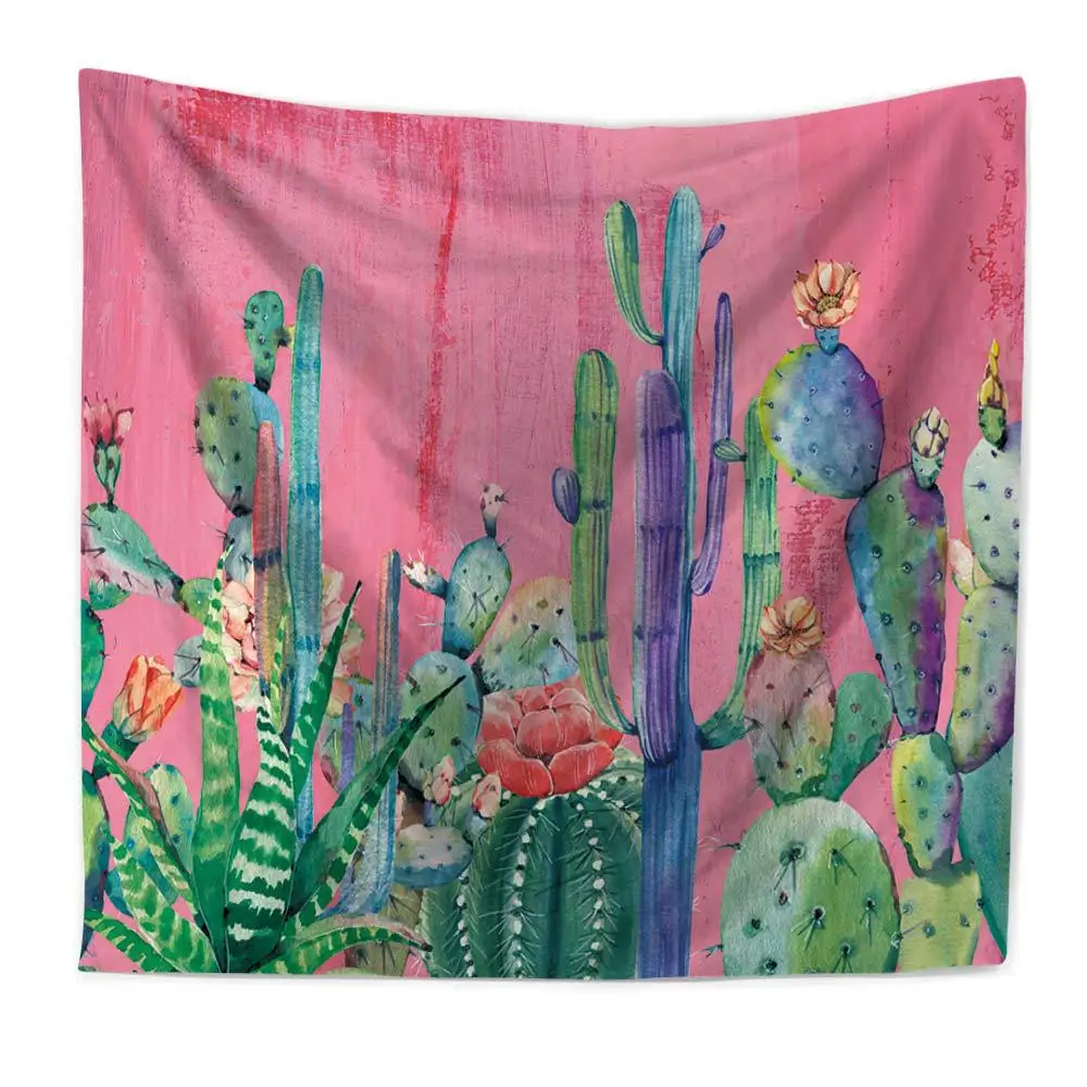 

New Watercolor Succulent Cactus Tapestry Wall Hanging with Beach Towel Sitting Blanket Dorm Room