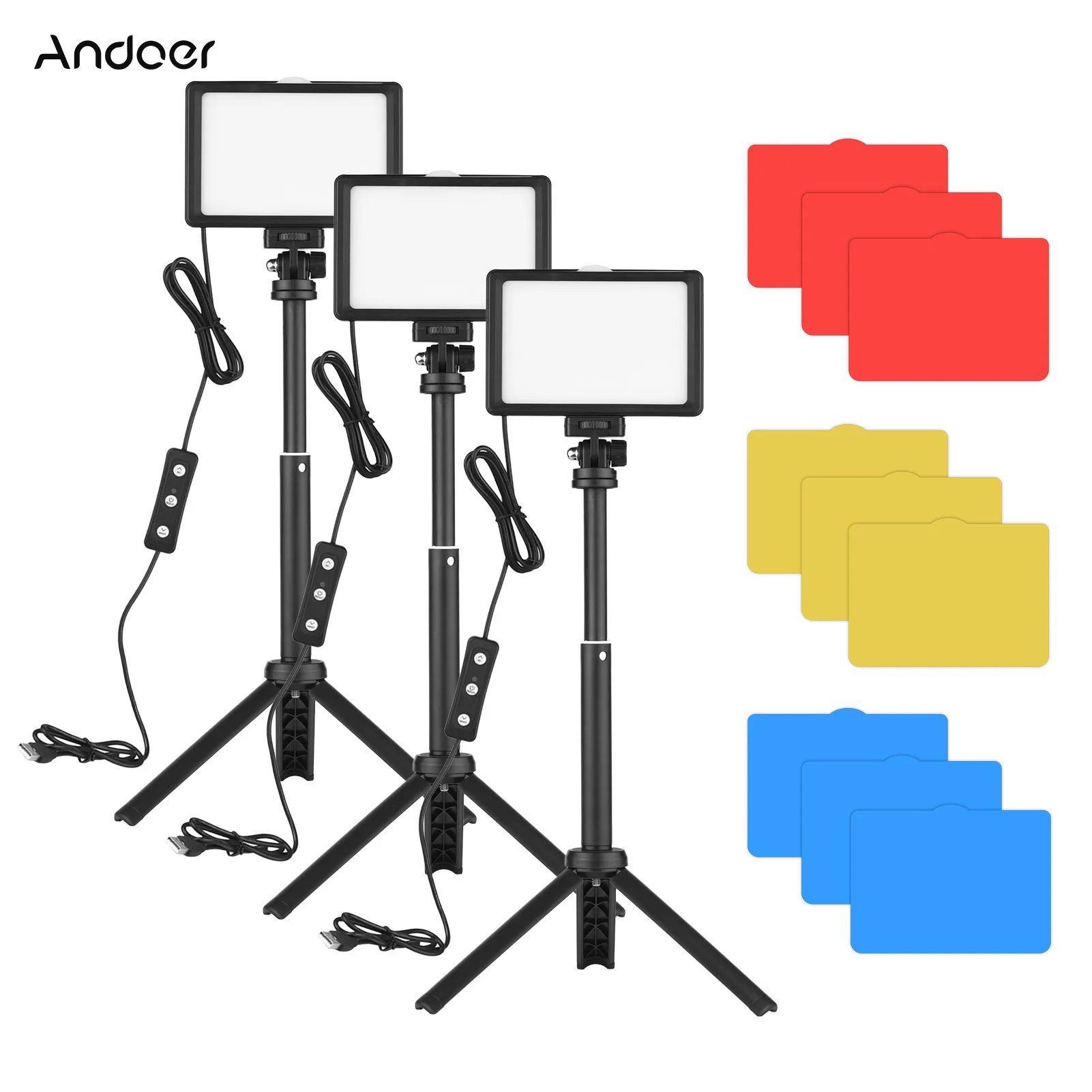 Andoer USB Video Conference Lighting Kit with 5600K Dimmable LED Lights Desktop Tripods Color Filters for Live Streaming | Электроника