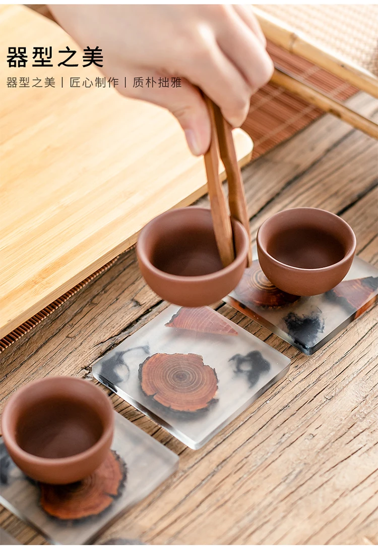 

Coasters Ceremony Saucer Cup Mat Resin Solid Wooden Kung-Fu-Tea Set Creative Insulation Placemat