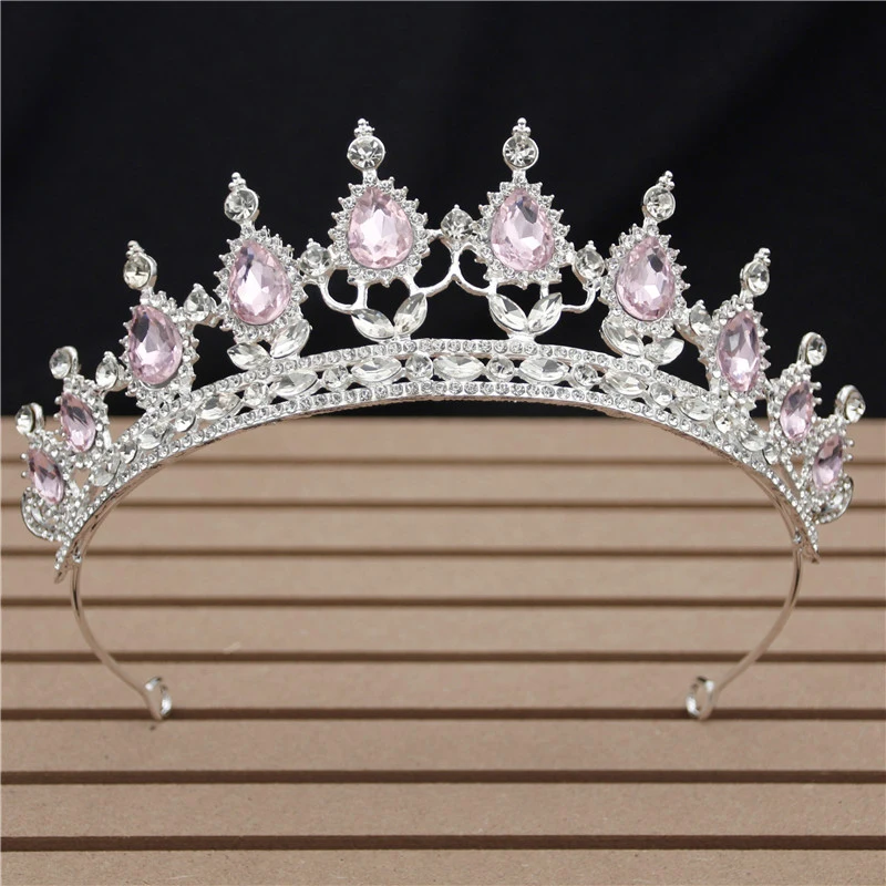 Silver Pink Винтажная красная Хрустальная свадебная корона, Цветочная повязка на голову, свадебные диадемы и короны для королевы, выпускного, свадебные украшения для волос, аксессуары для головы - Окраска металла: Silver Pink