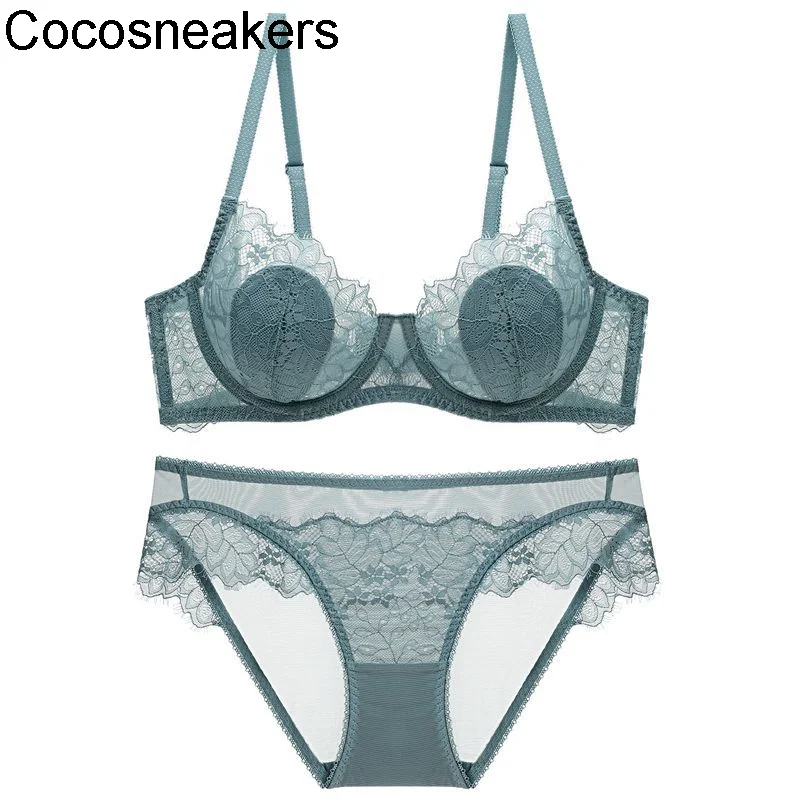 Sexy lace thin breathable large bra with small bra