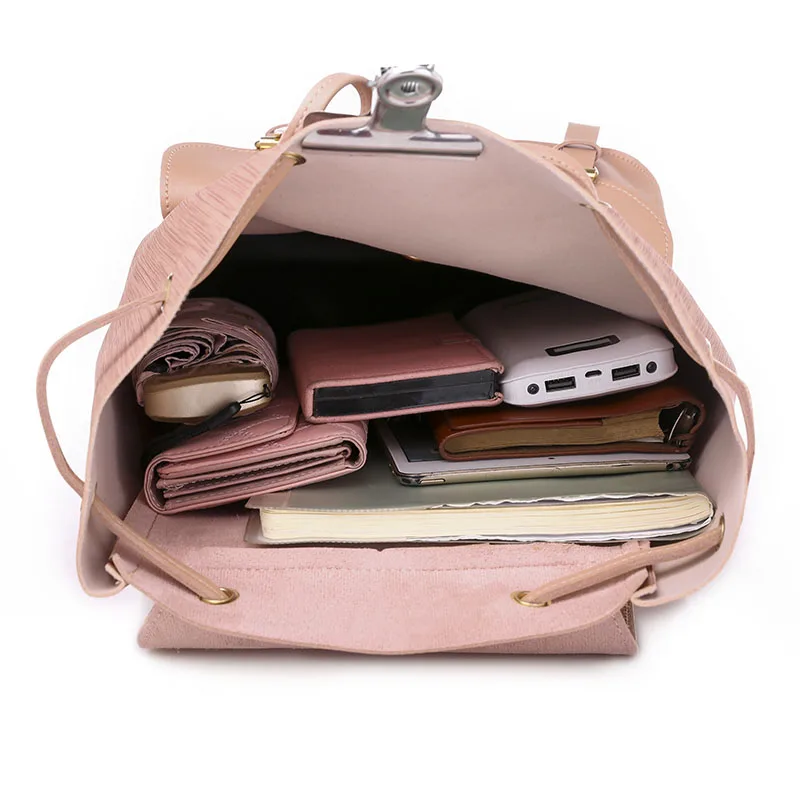 

Women Drawstring Leather Backpack Female Solid School Bag Brown Backpacks Brand Shoulder Bags For Teenage Girls Rucksack XA28H