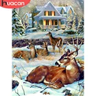 Алмазная живопись HUACAN с оленем, животное, алмазная вышивка 5D сделай сам, зимний дом, искусственное украшение на стену