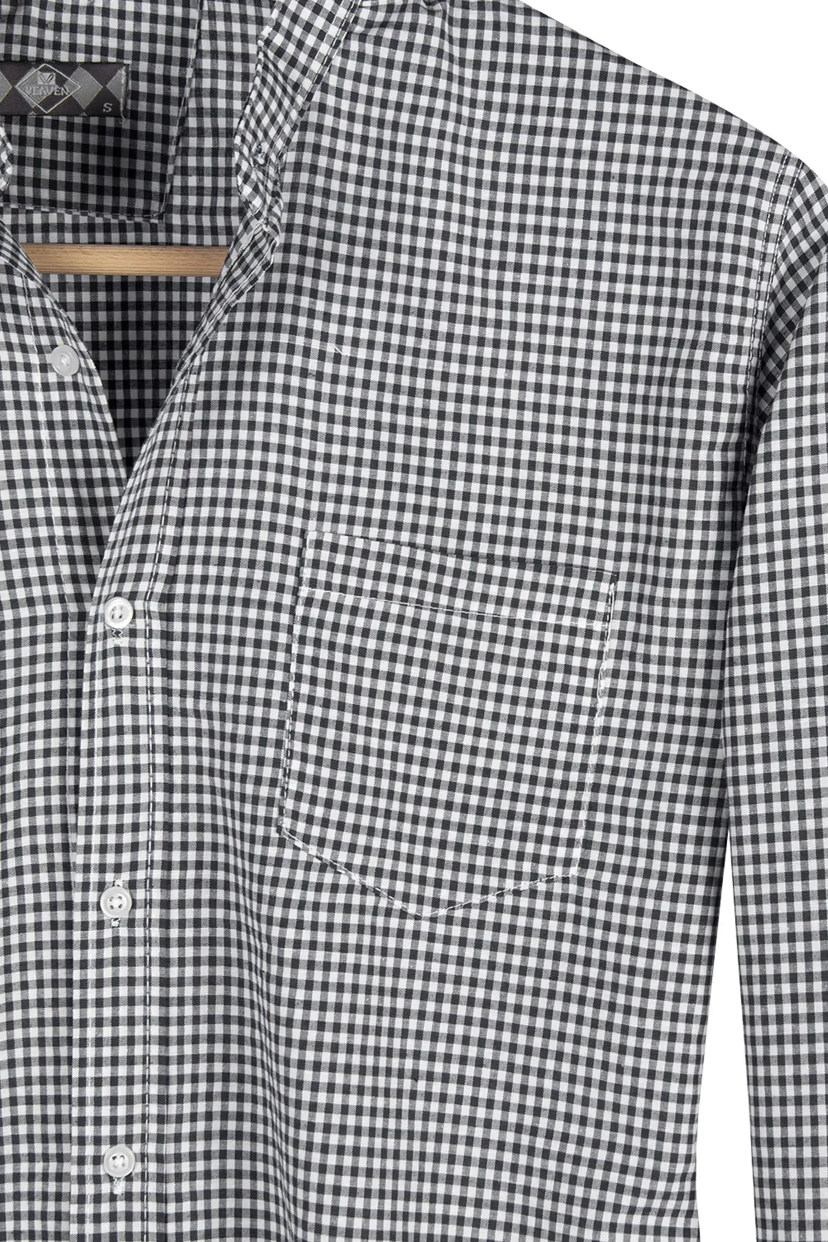 Therapy Men Male Plaid Crew Neck Long Sleeve Shirt 21Y-4300597-1 Black-White