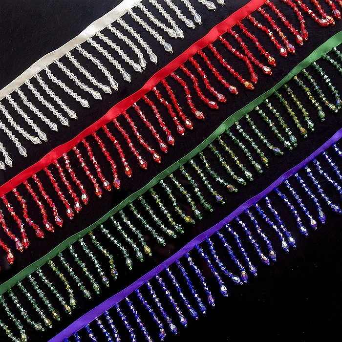 2 ярдов/лот кристалл кулон из бисера Кружева кисточкой DIY Одежда для свадьбы сцены