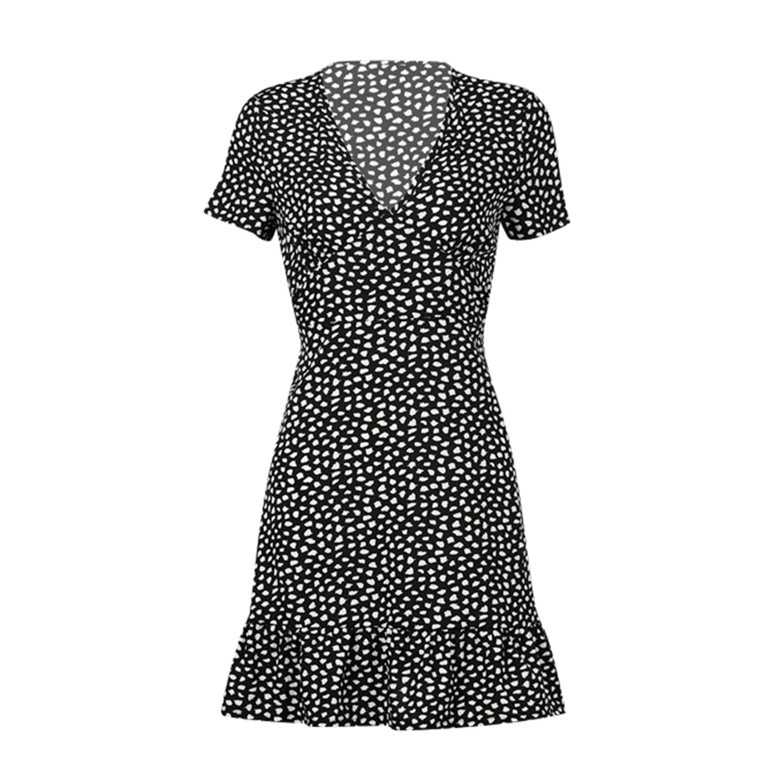 

Floral Dress 2021 Summer Women Fashion V-neck Falbala Leaf Small Wave Point Dresses Sundress Elegant Evening Dress