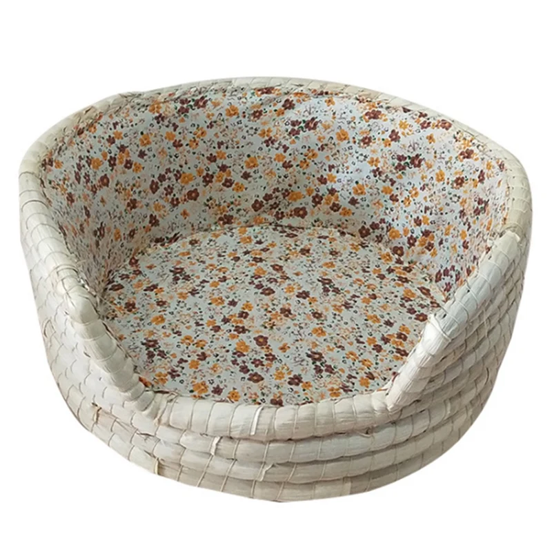 

New Creative Straw Woven Pet Nest Cat Nest Straw Woven Dog Kennel Round Four Seasons Usable Straw Woven Cat Nest