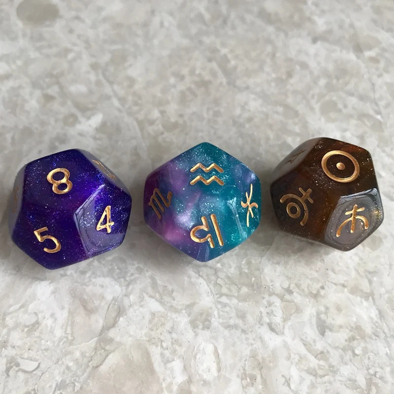 

3Pcs/Set Dichromatic D12 Polyhedral Astrology Dices for Constellation Divination Board Games Drop