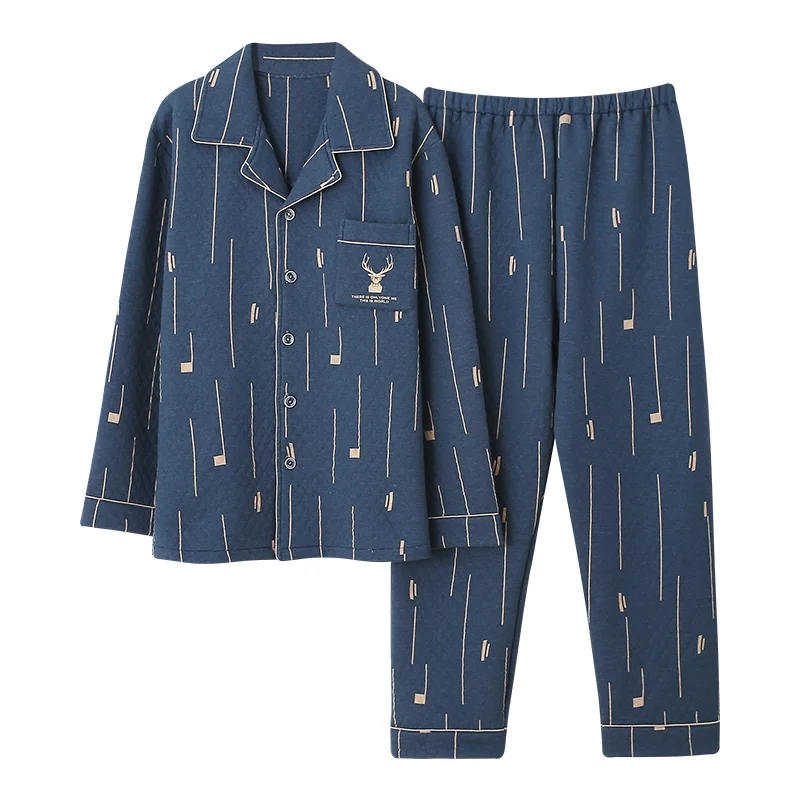 

High Quality Winter Pajamas Thick 3 Layer Cotton Pijama Long Sleeve Casual Soft Men's Warm Pajama