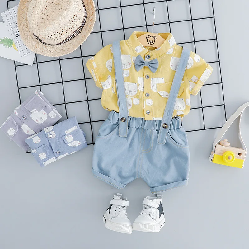 

Summer Baby Boy Fashion Clothes Infant Cartoon Bear Pattern T Shirt Shorts Bib Pants 2pcs/sets Kids Garment Children Sport Suits