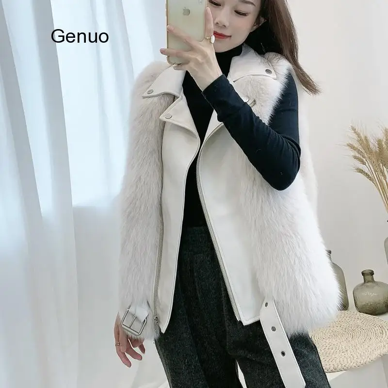 Furry Fur Coat Vest Winter Jacket Women Faux Fox Fake Leather Outerwear Streetwear Thick Warm Fashion Locomotive Vests | Женская одежда