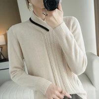 autumnwinter new style 100 pure wool womens v neck pullover hits the color niche design thick commuter knitted base sweater