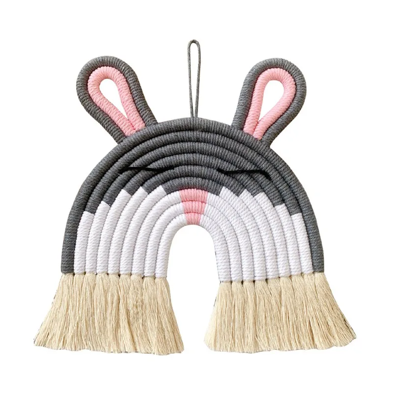 

INS Nordic Nursery Room Decor Rainbow Macrame Pendant Cotton Rope Woven Rabbit Wall Hanging Decorations